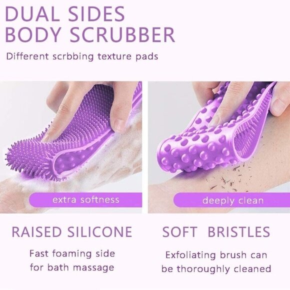 Silicone Back Scrubber For Shower Double Sided Bath Body 30" Purple - Picture 4 of 6